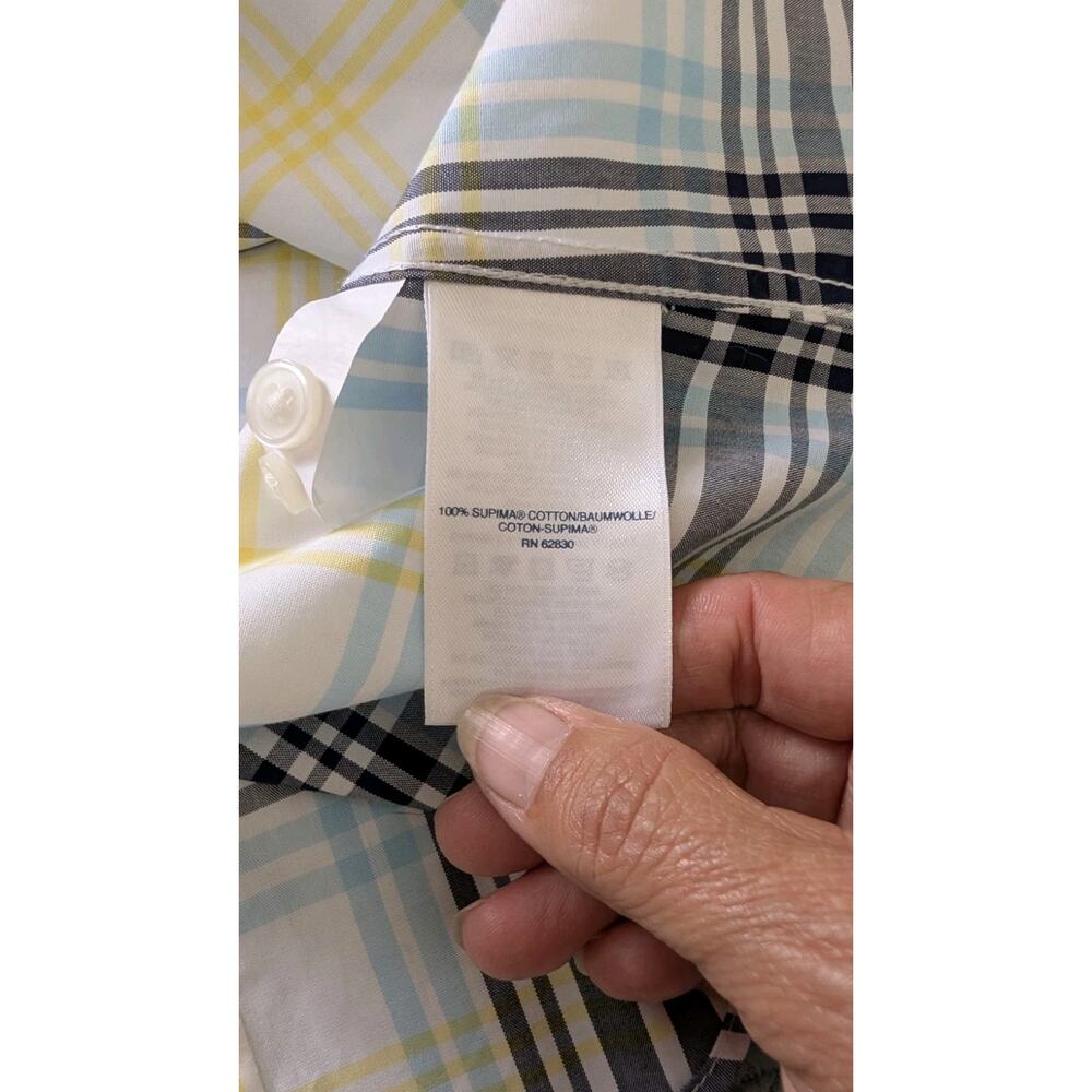 Lands End No Iron Supima Shirt Sz 22W Blue Yellow Plaid Long Sleeve Cotton - Picture 6 of 7